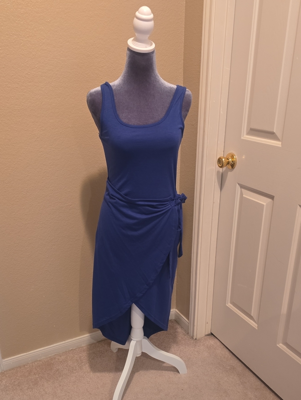 Scoop-Neck Royal Blue Wrap Midi Dress